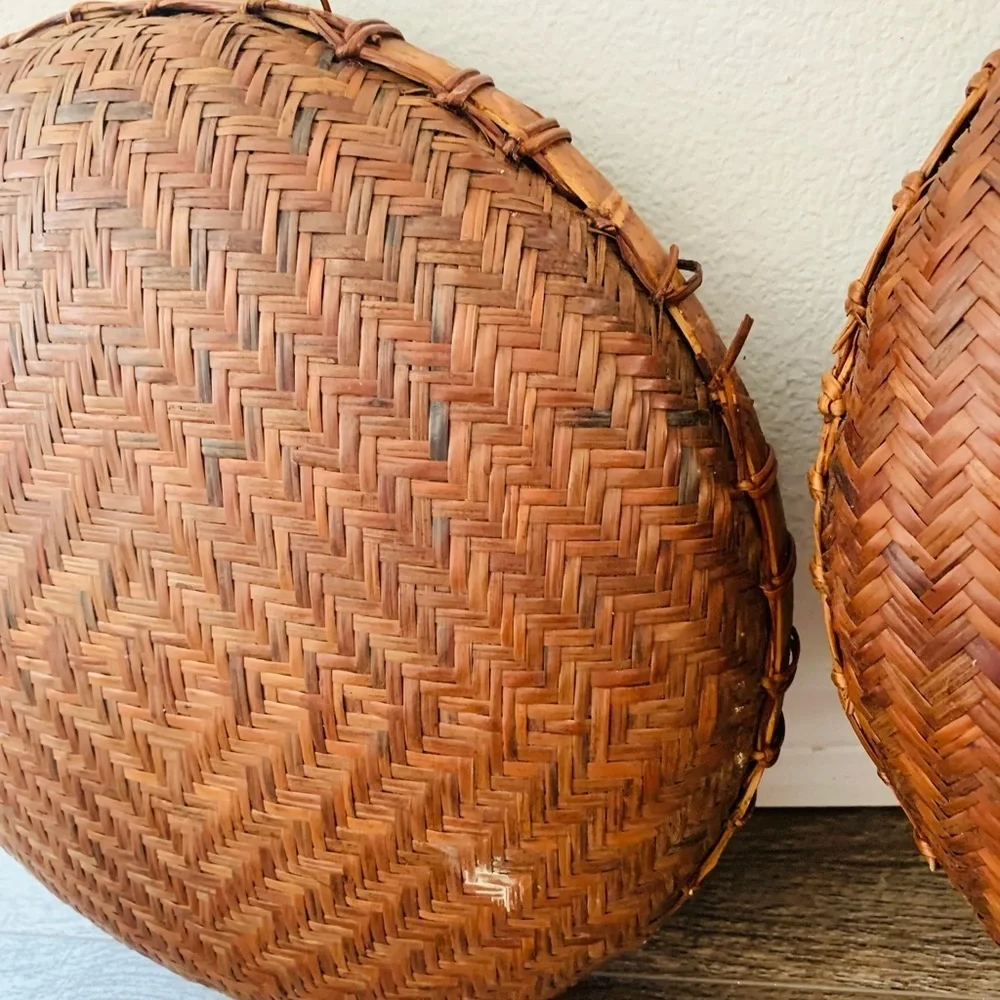 Round rattan set of 3 trays